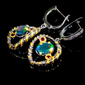 Magical Rare Genuine Black Ethiopian Opal Earrings